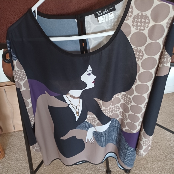 Bali Corp. Womens Size XL Art Deco Lady Silhouette with gold beaded jewelry - Picture 7 of 8